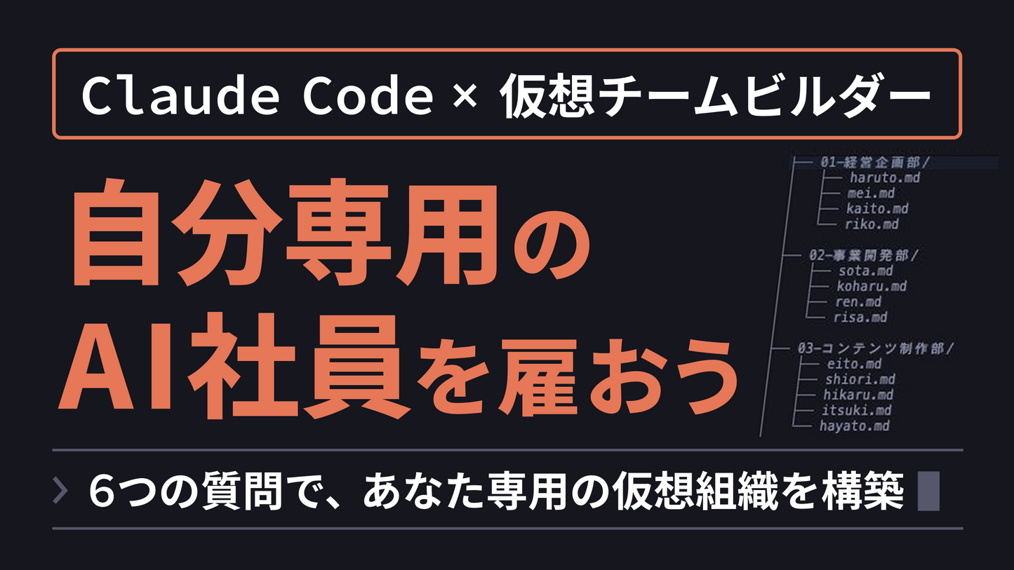 6つの質問で自分専用AI経営チームを自動構築【Claude Code × 仮想チームビルダー】